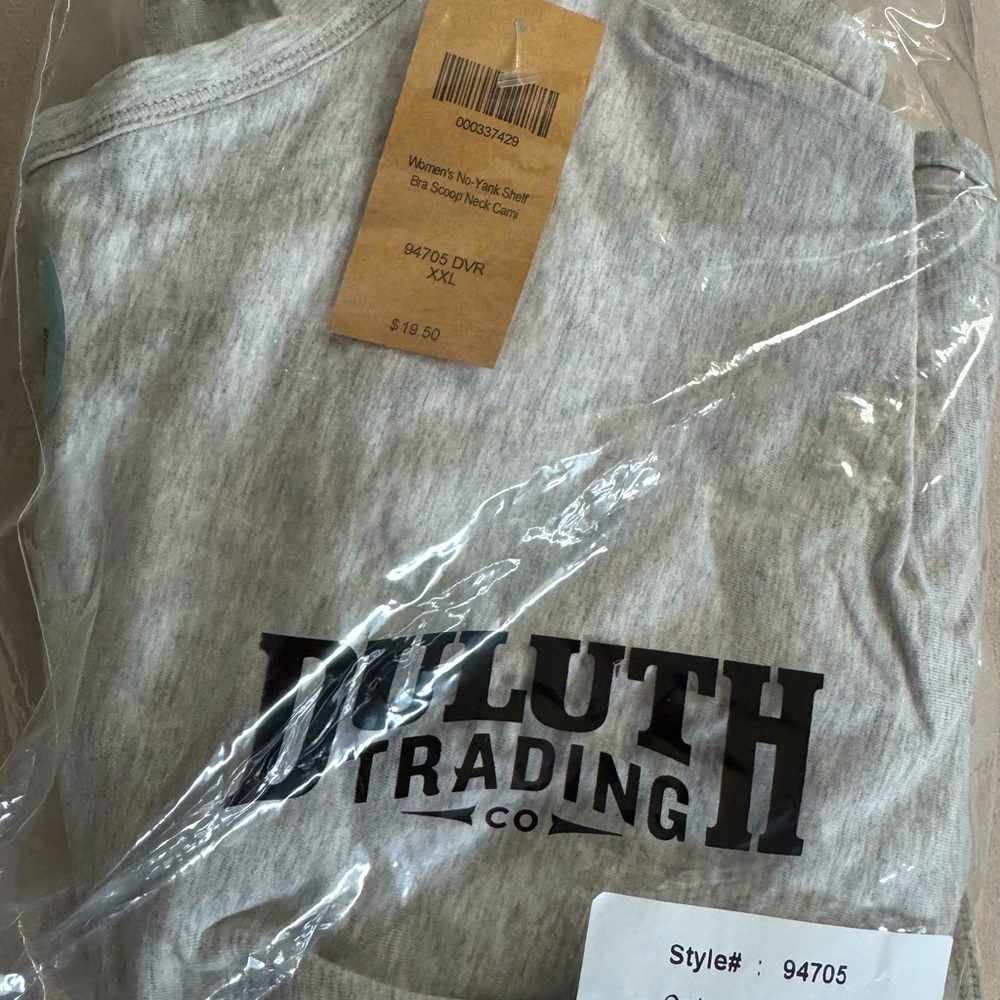 NWT Duluth Trading Women’s No-yank shelf bra scoop neck cami, Gray, XXL